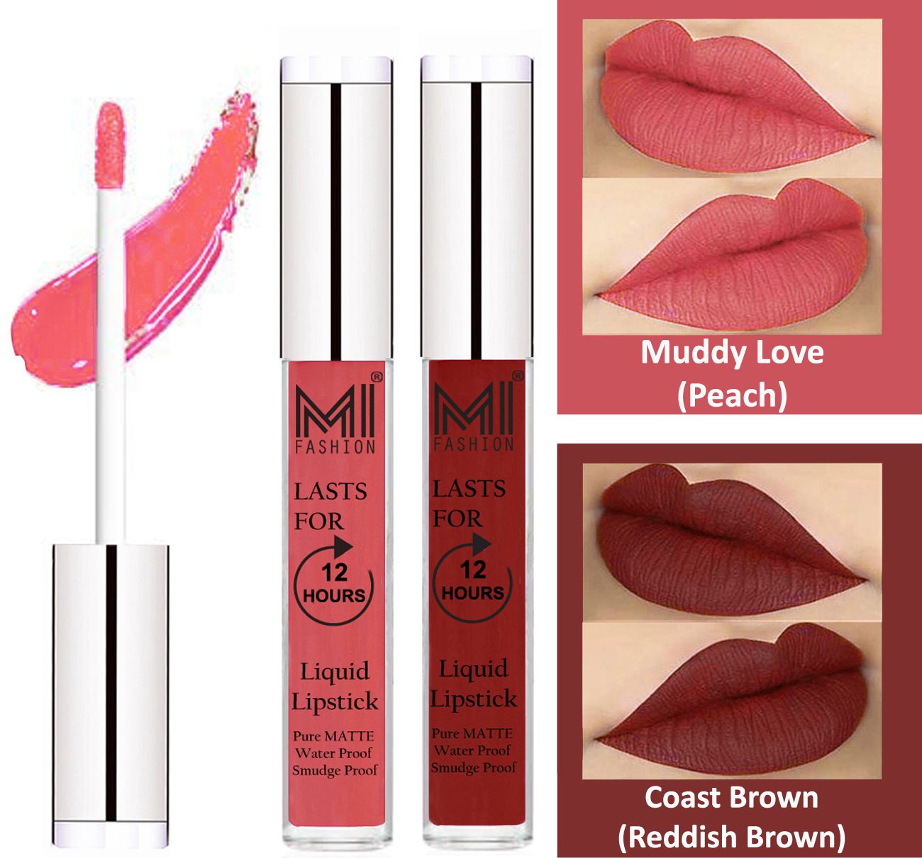     			MI FASHION Liquid Lipstick Peach,Coast Brown 3 ml Pack of 2