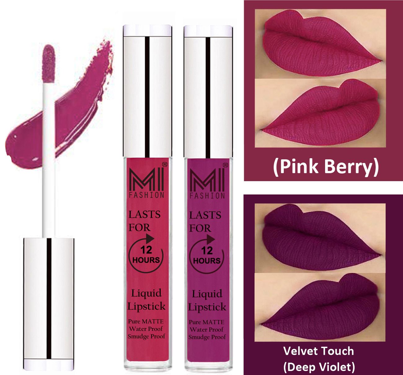     			MI FASHION Liquid Lipstick Pink Berry Berry,Deep Violet 3 ml Pack of 2