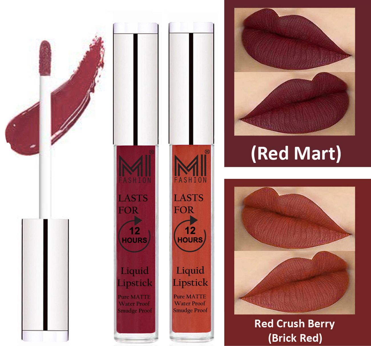     			MI FASHION Liquid Lipstick Red Mart,Brick Red 3 ml Pack of 2