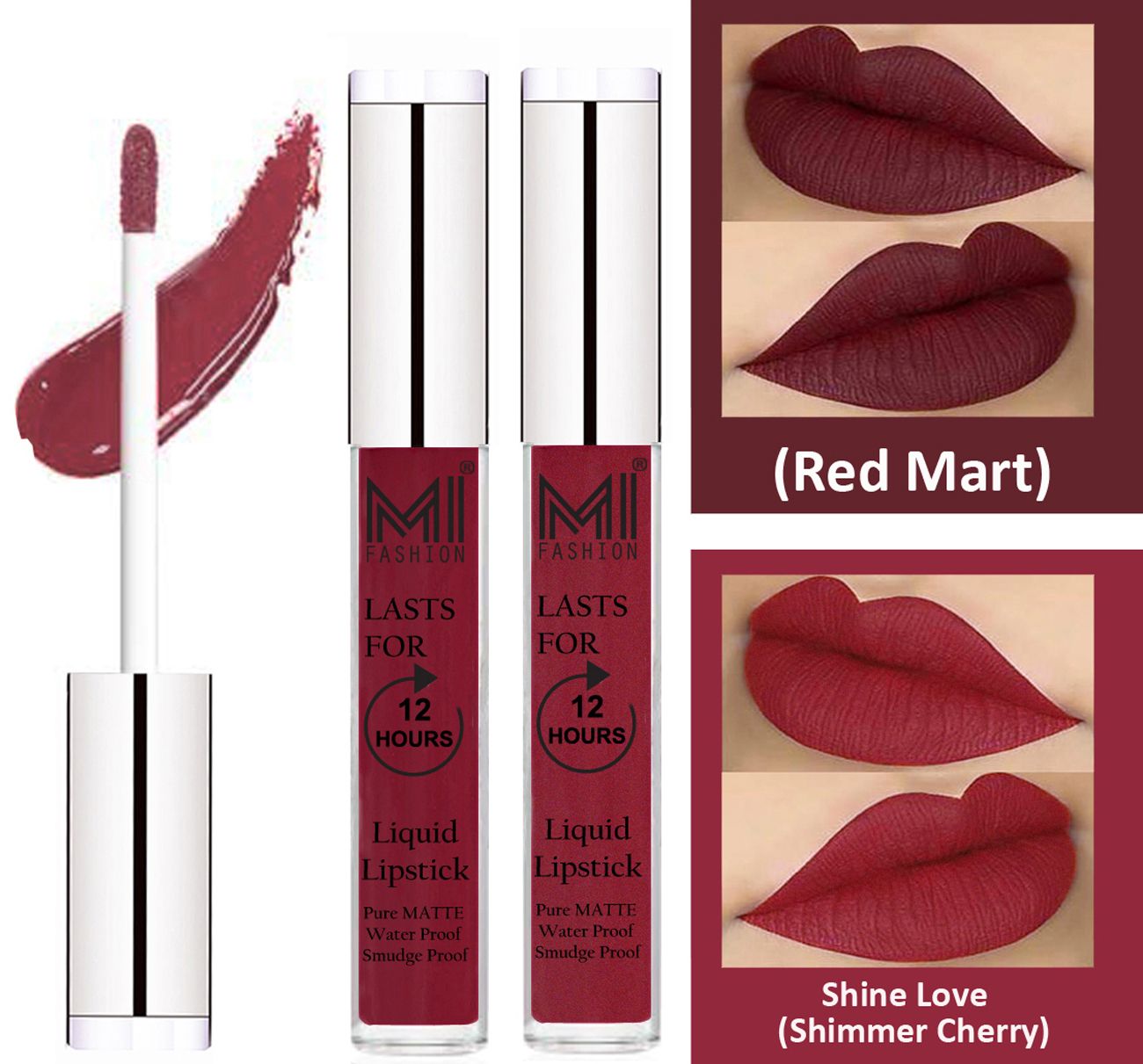     			MI FASHION Liquid Lipstick Red Mart,Shimmer Cherry  3 ml Pack of 2