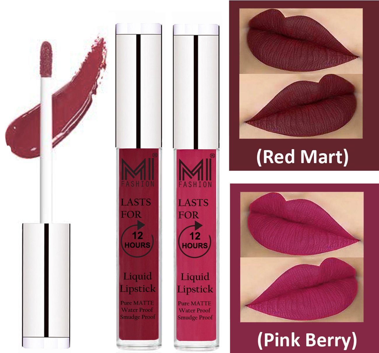     			MI FASHION Liquid Lipstick Red Mart,Pink Berry Berry 3 ml Pack of 2