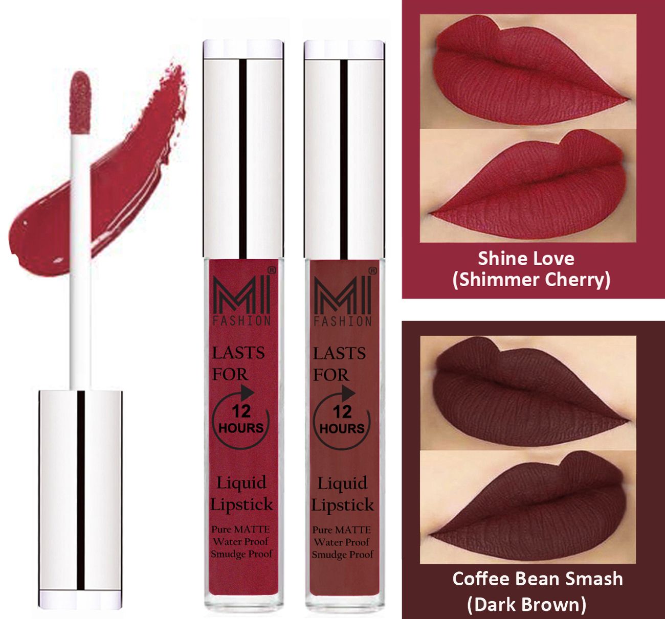     			MI FASHION Liquid Lipstick Shimmer Cherry ,Dark Brown 3 ml Pack of 2