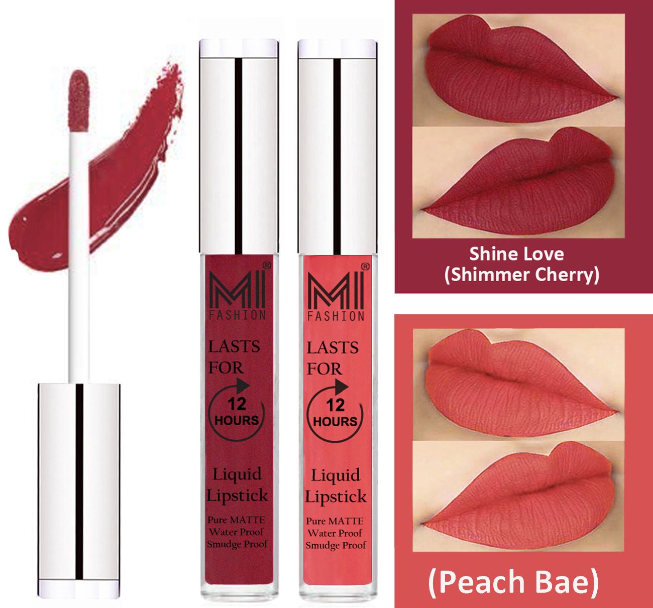     			MI FASHION Liquid Lipstick Shimmer Cherry ,Peach Bae 3 ml Pack of 2