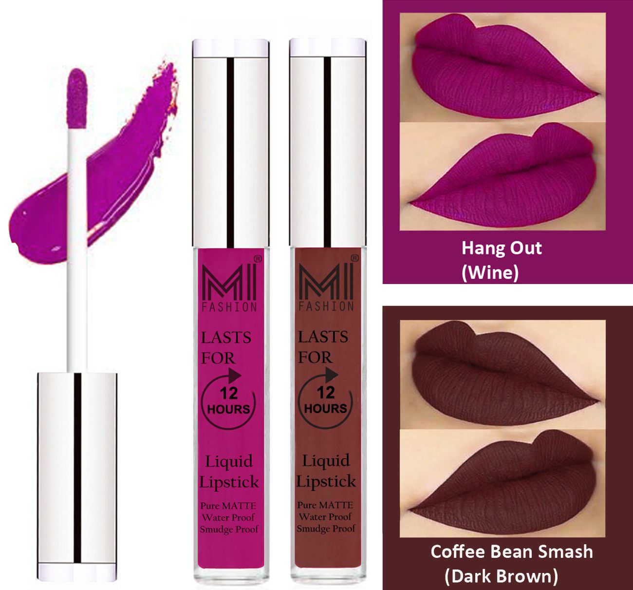     			MI FASHION Liquid Lipstick Wine,Dark Brown Pack of 2