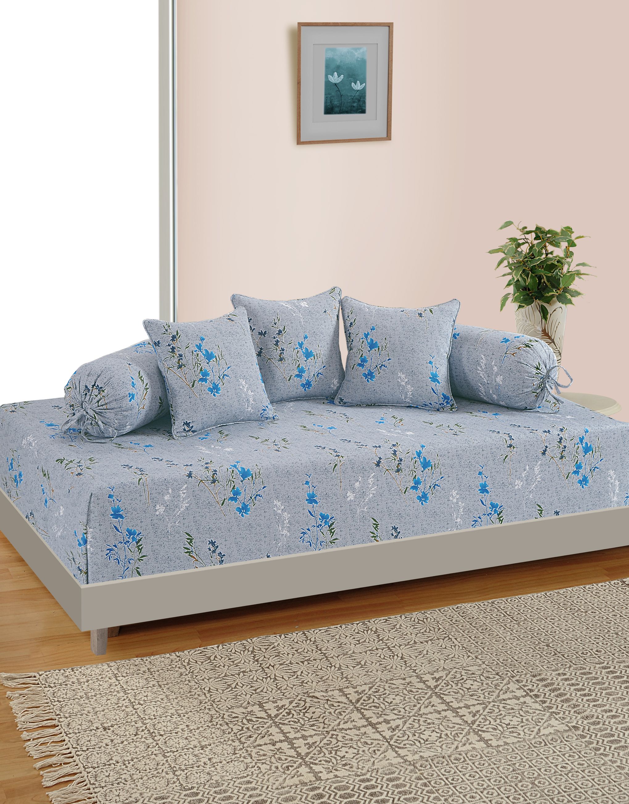Swayam Cotton Gray Floral Diwan Set 6 Pcs Buy Swayam Cotton Gray