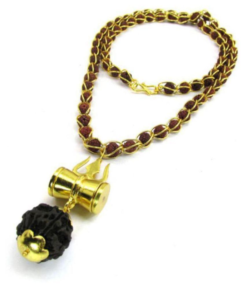     			vastughar  Shiv Shakti Kavach 5 Mukhi Rudraksha Mala With Shiv Trishul & Damru Brass Necklace Brass Brass