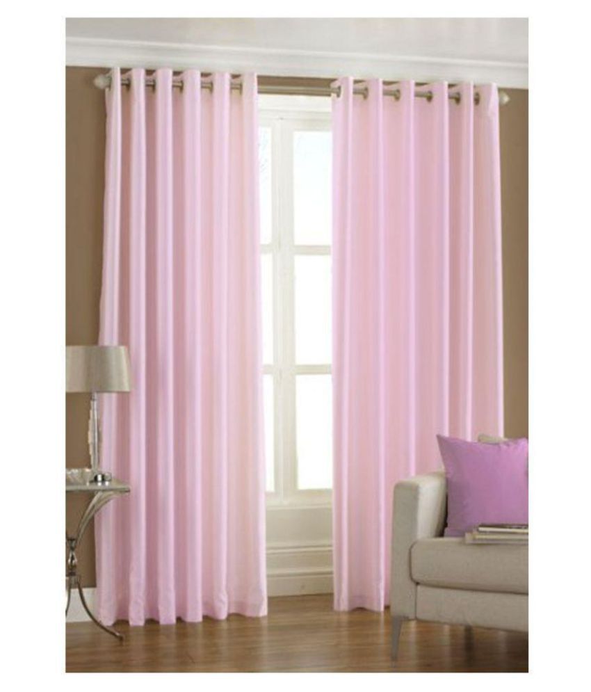     			Phyto Home Solid Semi-Transparent Eyelet Door Curtain 7 ft Pack of 2 -Light Pink