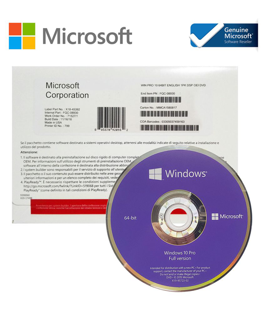Microsoft Windows 10 Pro Oem Dvd 3264 Bit Dvd Buy Microsoft
