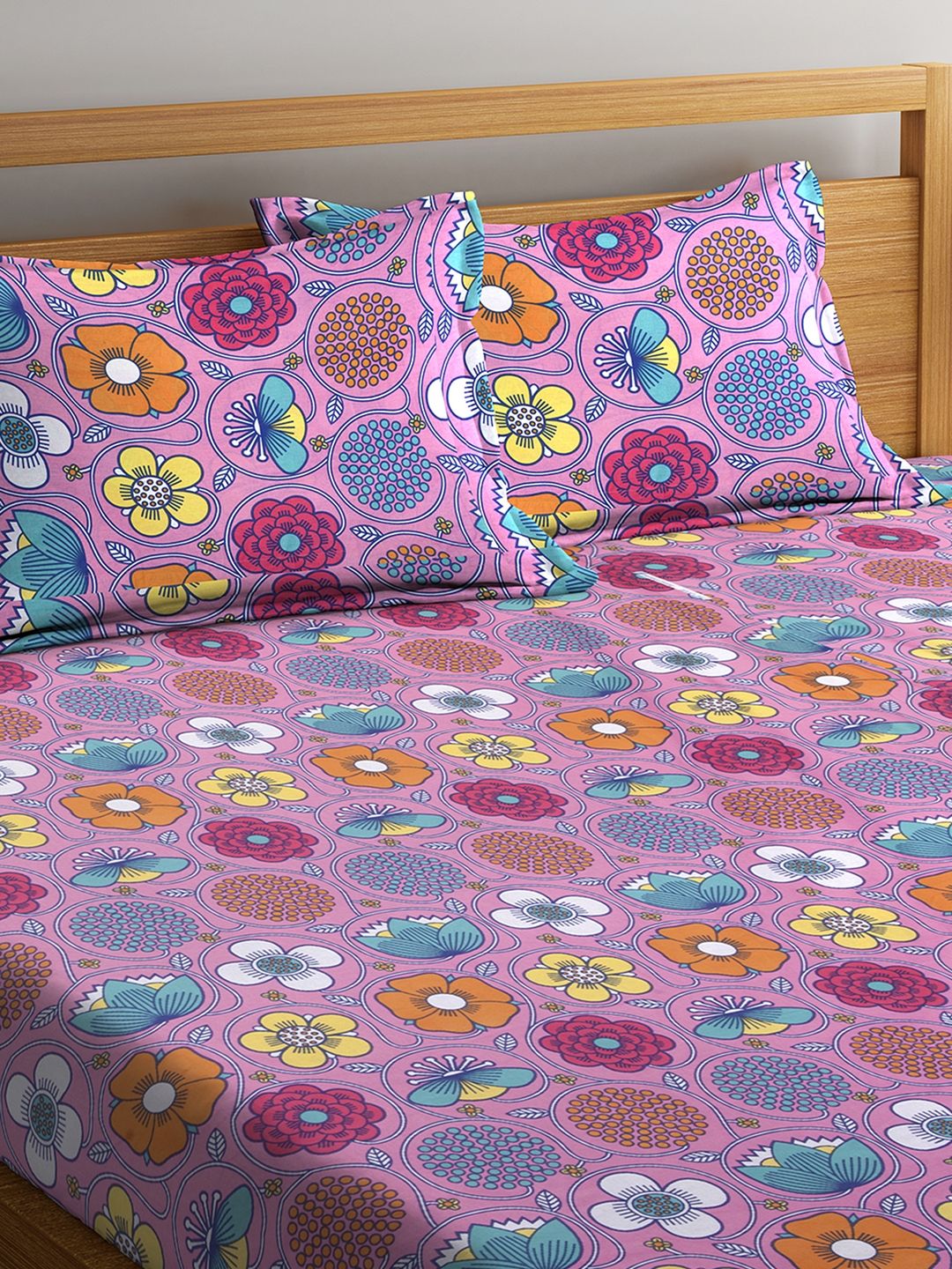 Bombay Dyeing Cotton Double Bedsheet with 2 Pillow Covers ( 218 cm x