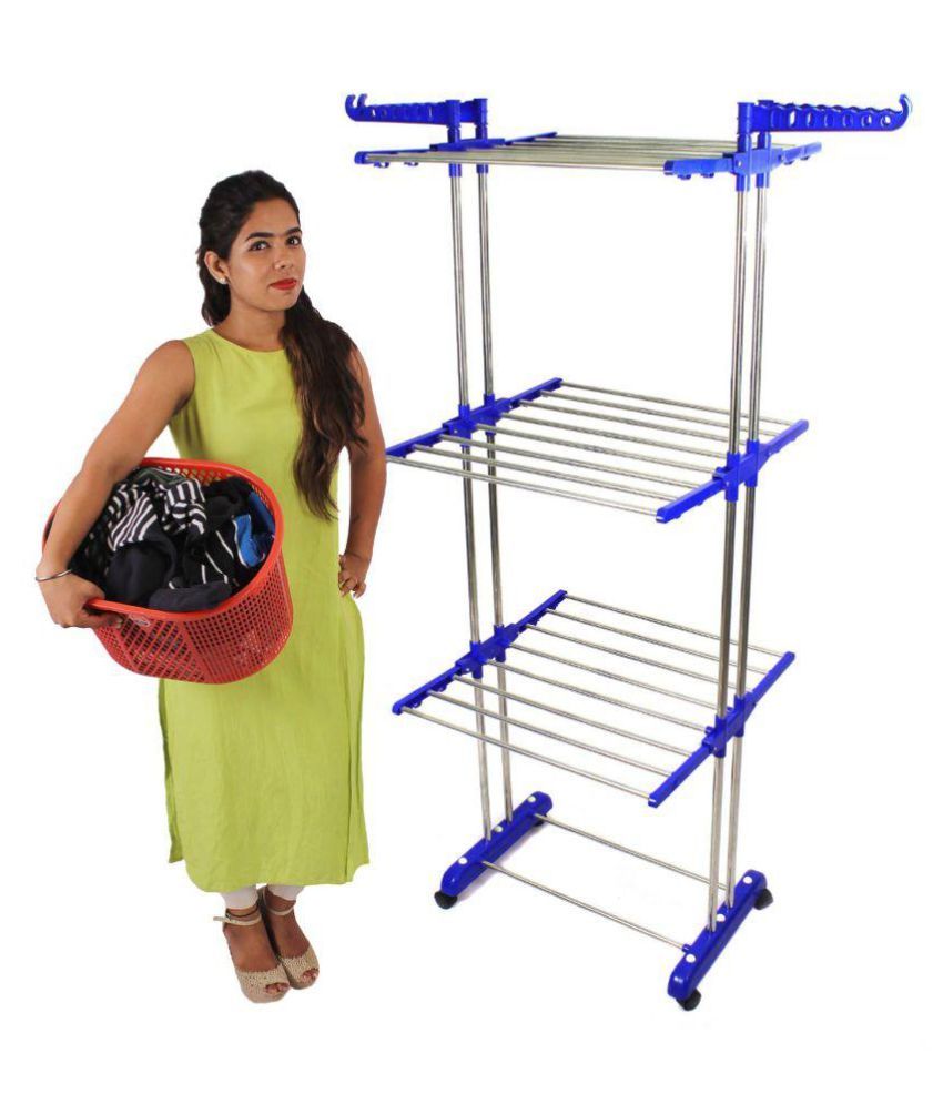     			TNC 3 Tier 2 Poll Stainless Steel, Floor Cloth Dryer Stand (BLUE)