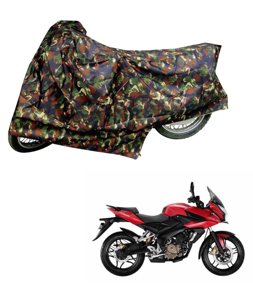     			AutoRetail Dust Proof Two Wheeler Polyster Cover for Bajaj Pulsar AS 200 (Mirror Pocket, Jungle Color)