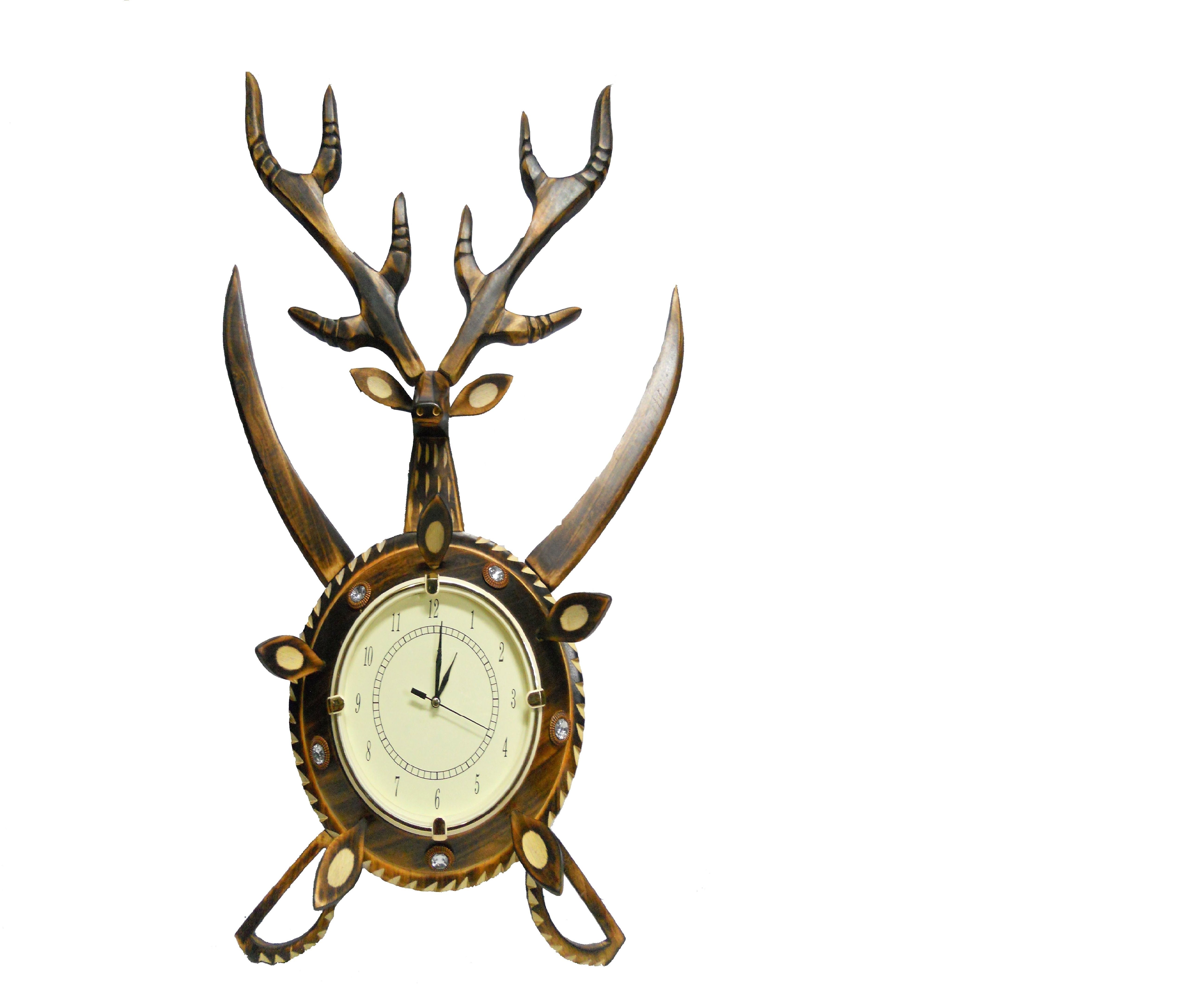 Kabir Circular Analog Wall Clock WOODEN DEER WALL CLOCKS ( 81 x 6 cms