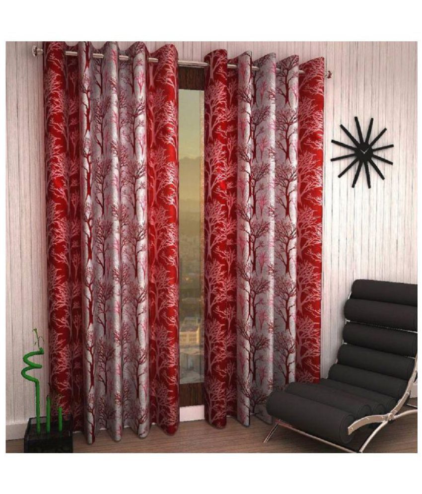     			Tanishka Fabs Floral Semi-Transparent Eyelet Curtain 7 ft ( Pack of 4 ) - Maroon