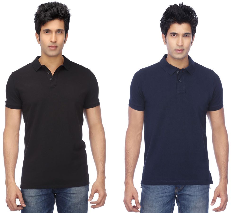     			Funky Guys Pack of 2 Cotton Blend Slim Fit Solid Half Sleeves Men's Polo T Shirt ( Multicolor )