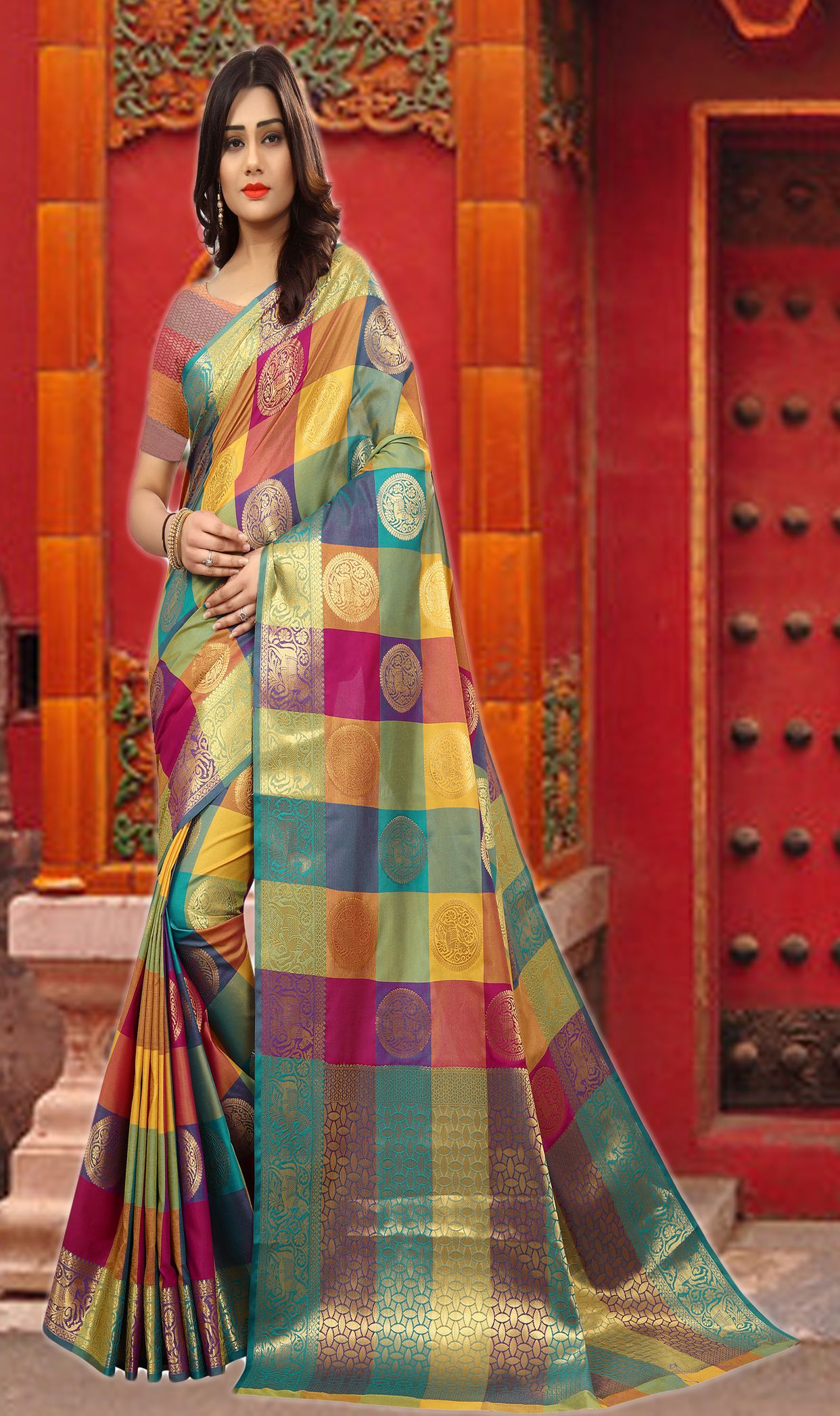 SILK ZONE Green and Beige Kanchipuram Saree - Buy SILK ZONE Green and