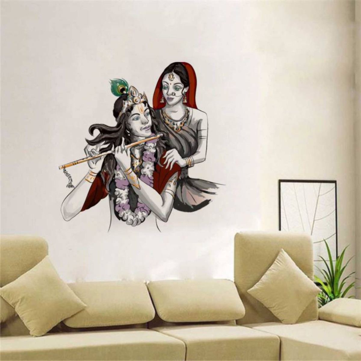 Buy HOMETALES Wall Sticker Lord Krishna Playing Flute Religious