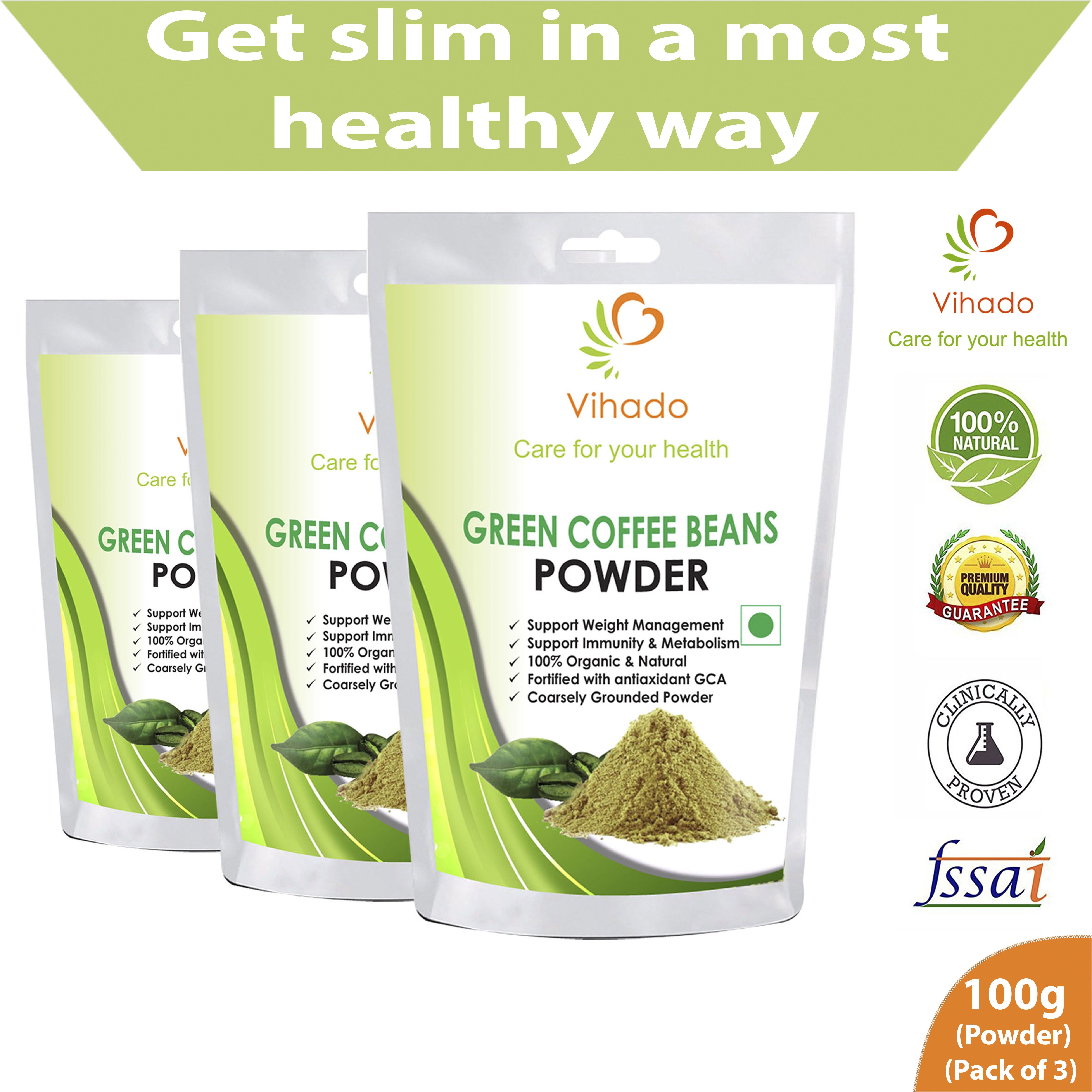 Vihado Organic Green Coffee beans Powder for weight loss 100 gm