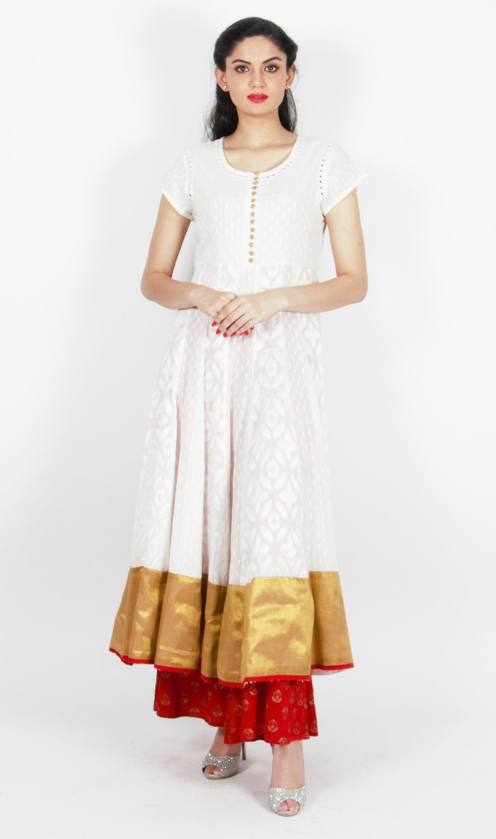 Desi Beats White Polyester Anarkali Kurti Buy Desi Beats White