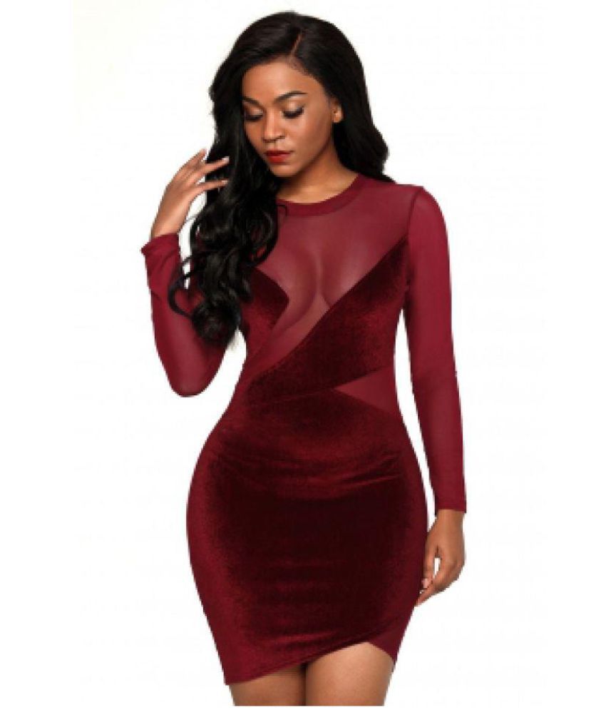 Banesco Velvet Maroon Bodycon Dress Buy Banesco Velvet Maroon Bodycon