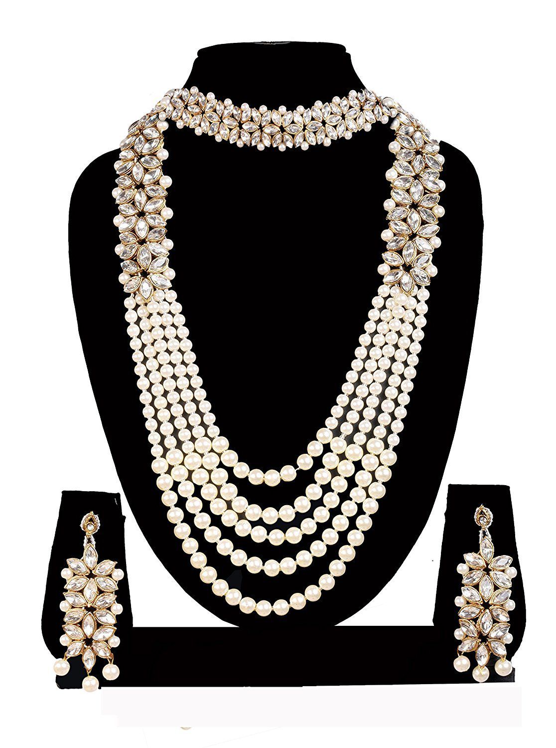 Catalyst Traditional Artificial Stone & Pearl Long Necklace Choker Set