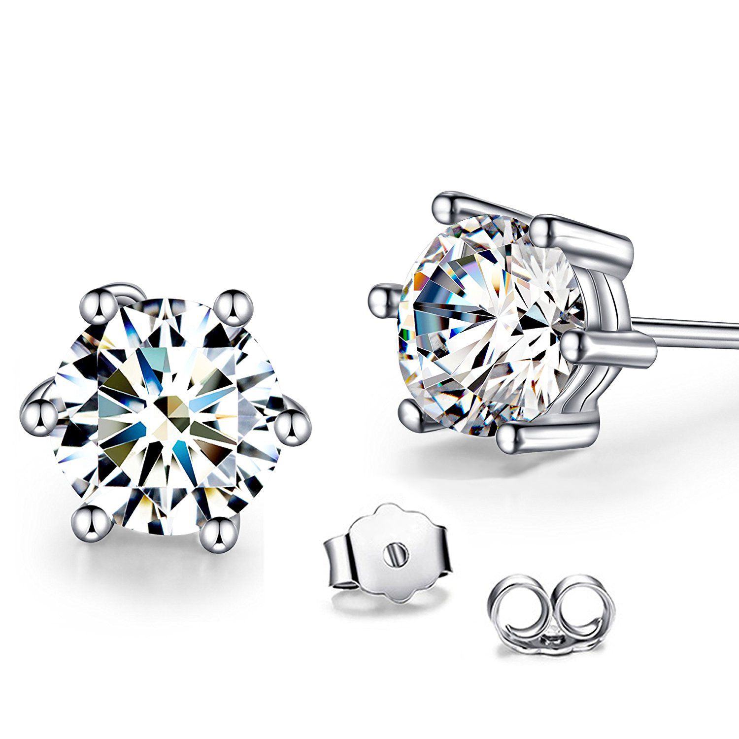     			The Jewelbox Solitaire 6 MM Round Cut CZ American Diamond 316L Surgical Stainless Steel Ear Stud Pair Earring Men Women