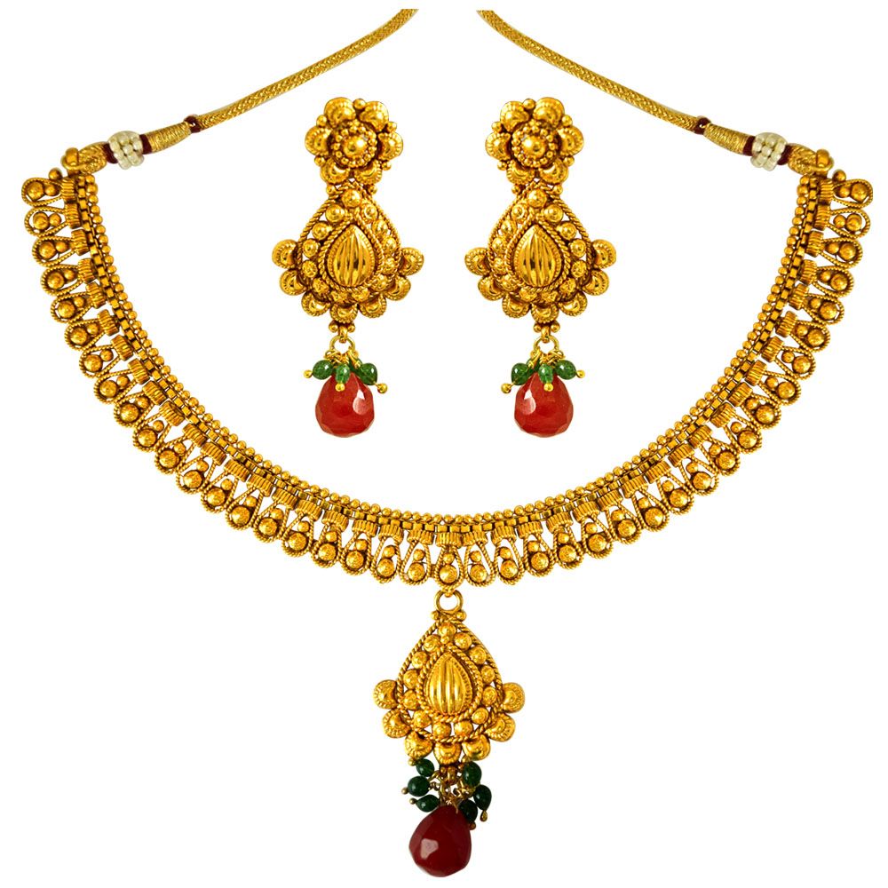 Surat Diamonds Gold Plated Copper Fine Designer Fashion Jewellery Set