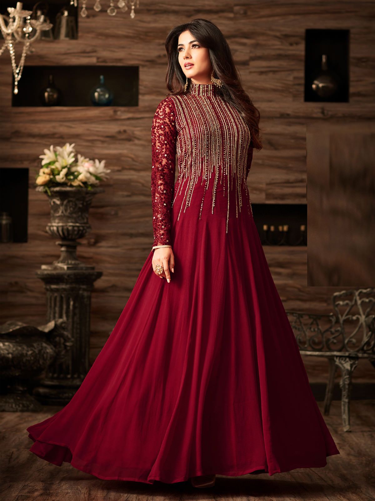 maroon colour anarkali