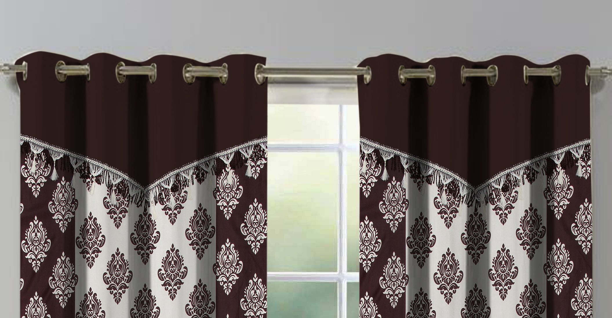 Ana Set Of 3 Window Eyelet Curtains Printed Maroon Buy Ana Set