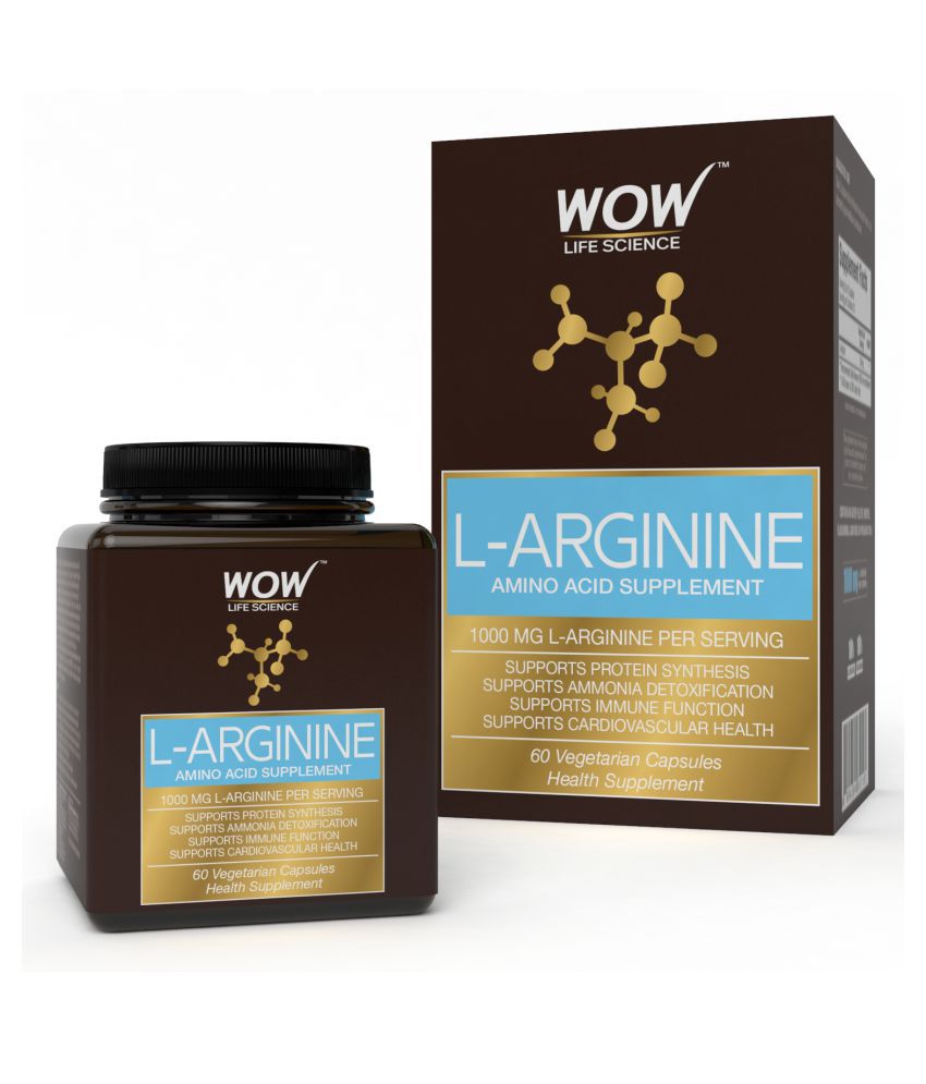 WOW Life Science L-Arginine Amino Acid Supplement - 1000mg L-Arginine - 60 Vegetarian Capsules