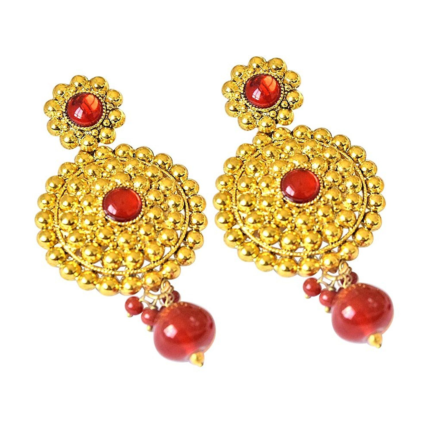 Surat Diamonds Traditional Rajasthani Style Red Coloured Stone & Gold