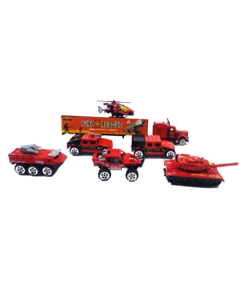 Fire Rescue Vehicle Mini Die Cast Metal 7 Pcs Emergency Trucks Toys