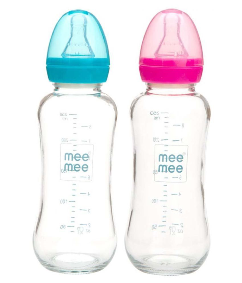     			Mee Mee Premium Glass Feeding Bottle Blue 240ml + Pink 240ml Combo …
