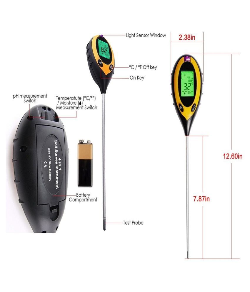 Digital Thermometer LCD 4In1 Sunlight/Moisture/Light/Ph Meter Tester