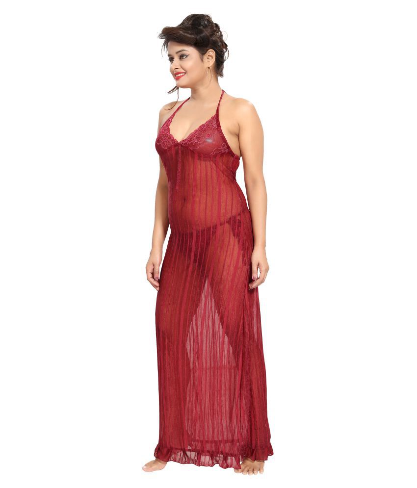 Buy Glam World Satin Night Dress Red Online at Best