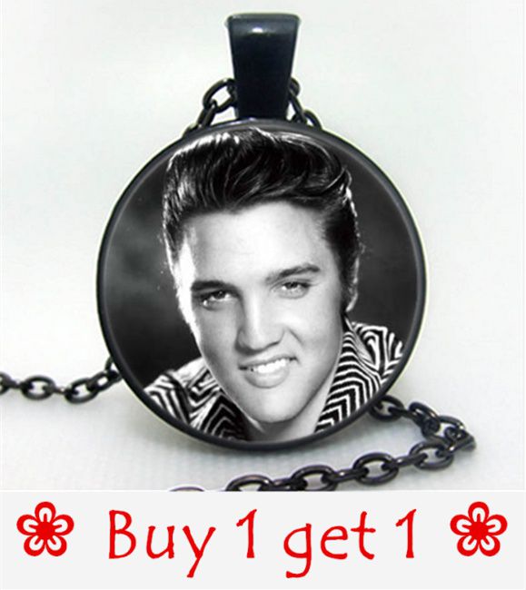 Elvis Presley Photo Cabochon Glass Tibet Silver Chain Pendant Necklace 
