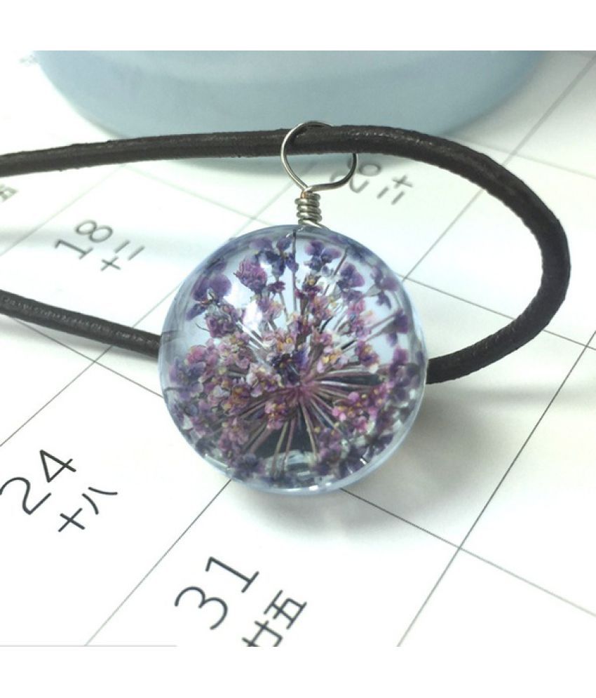 Strip Jewelry Crystal Peach Blossom Dried Flower Pendant Glass Ball Necklace