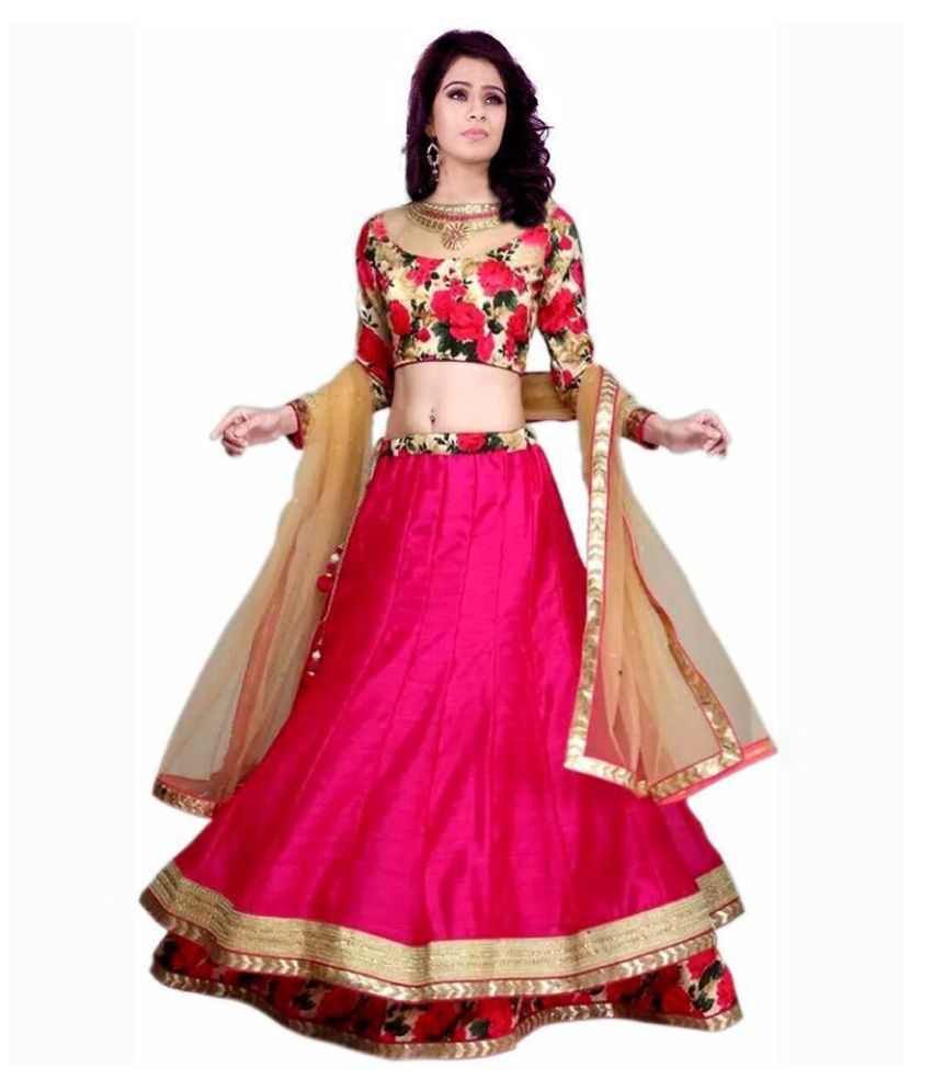     			Ashiti Fashion Red and Pink Net Circular Semi Stitched Lehenga