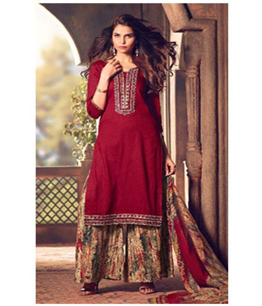 Tina Fashion Red and Brown Cotton Dress Material - Buy Tina Fashion Red ...