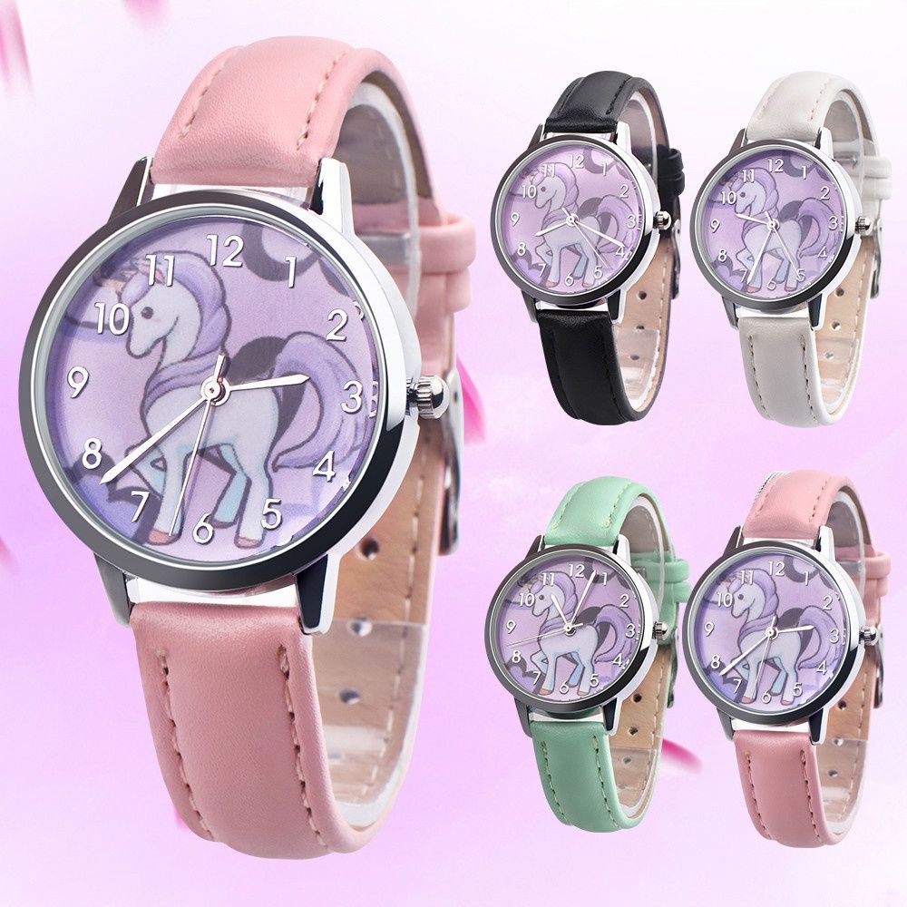 Fashion women watch Cute Animal Kids Girls Leather Band Analog Alloy