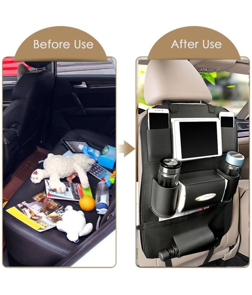 Pu Leather Car Seat Back Organizer and IPad Mini Holder Universal Use