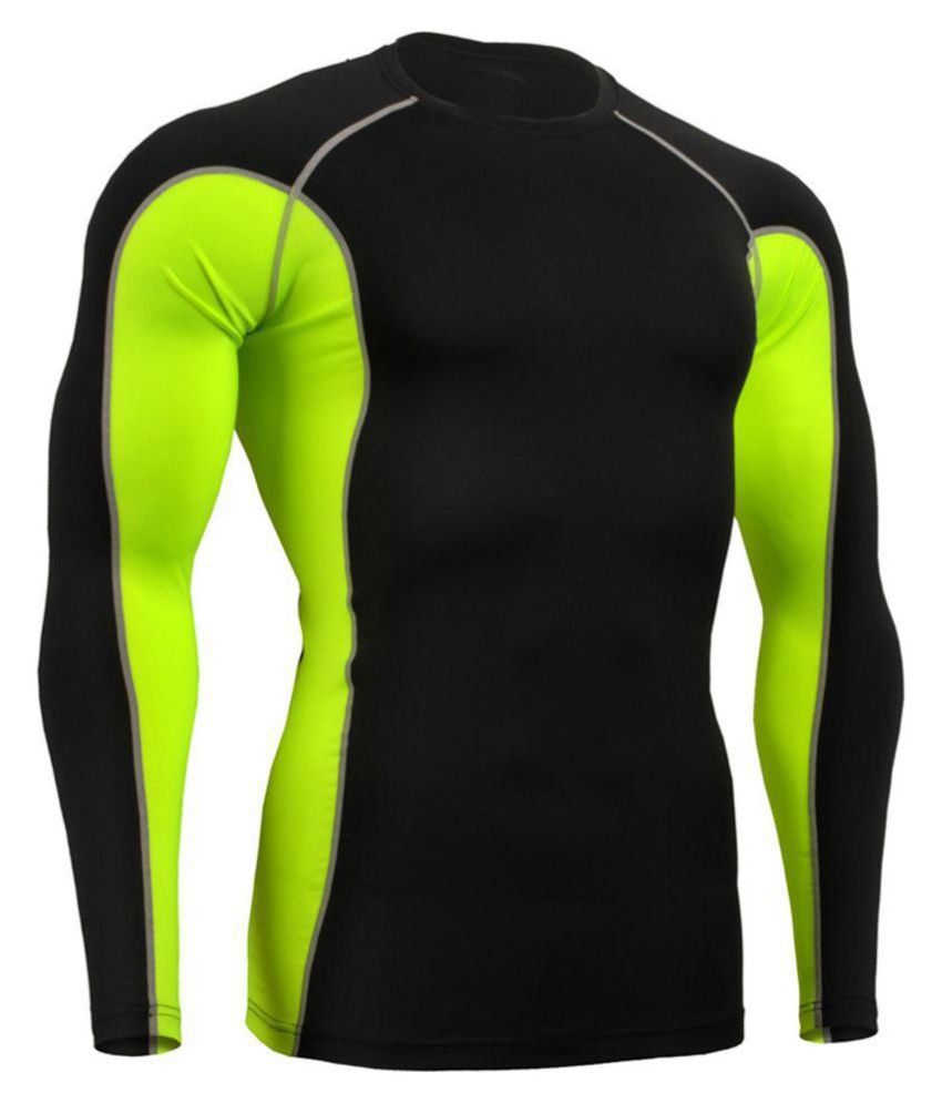 Zesteez Black Neon Green Full sleeves Men ultra stretchable gym-  workout compression support tshirt in premium Quality   fabric || compression Support || GYM || YOGA|| Active-  wear || Sportswear|| cycling||Running