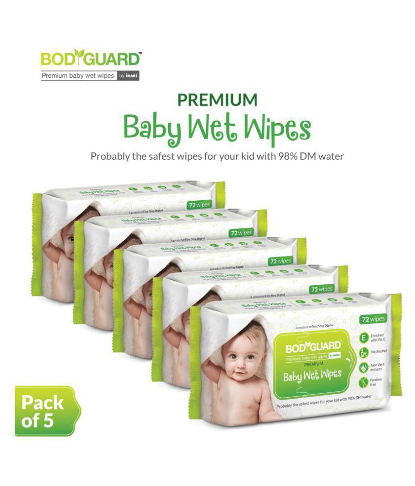     			Bodyguard Baby Wet Wipes - (5 Packs, 72 Wipes per Pack)