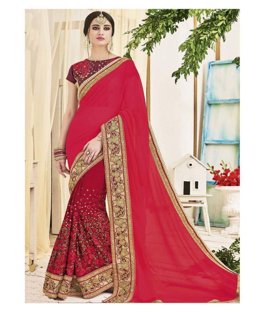 Diva N Diya Red and Beige Georgette Saree - Buy Diva N Diya Red and ...