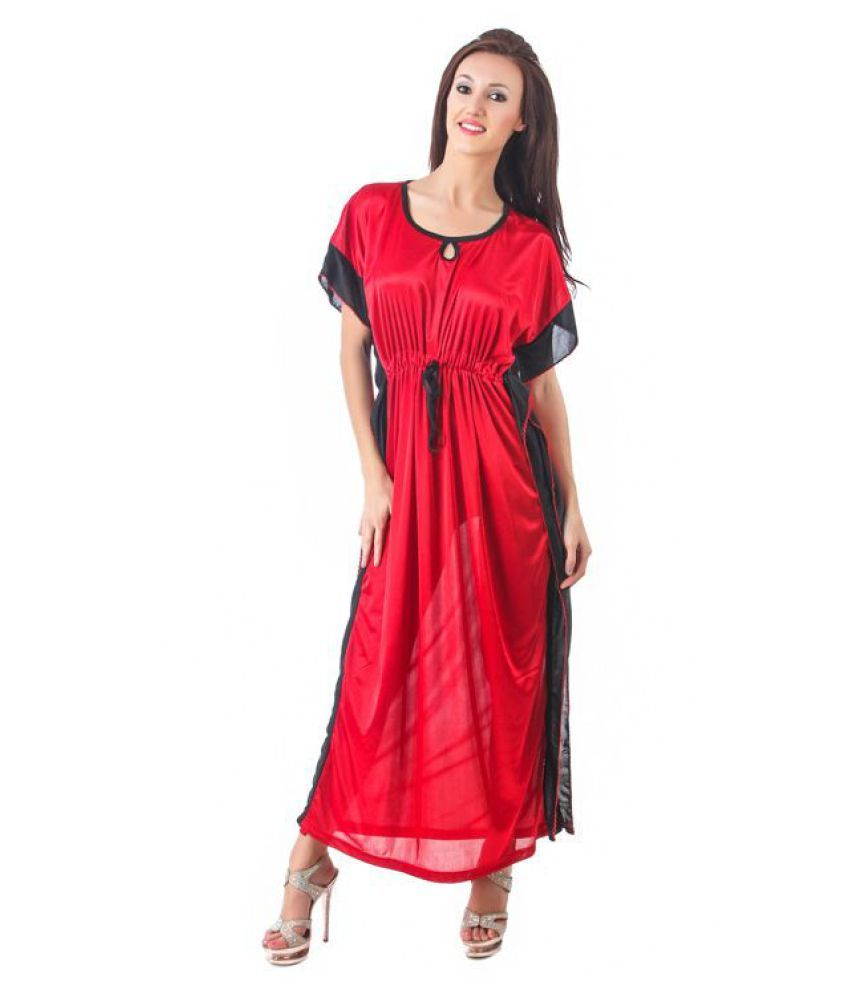     			Fasense Satin Nighty & Night Gowns - Red