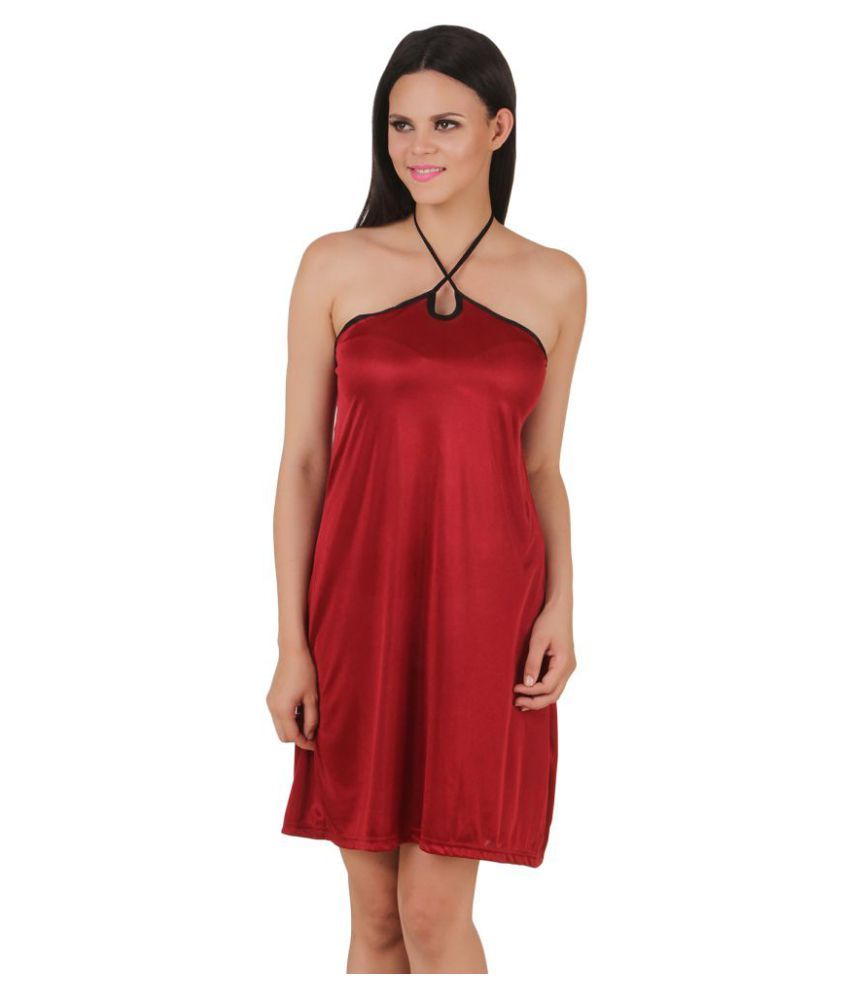     			Fasense Satin Nighty & Night Gowns - Maroon