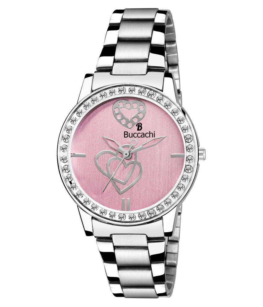 Buccachi Analouge Pink Dial Watches Water Resistant Silver Color Strap ...