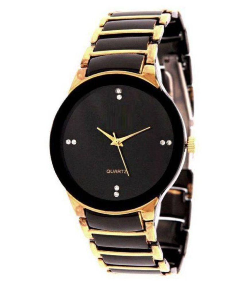 K.K. Enterprise Gold and Black Metal Analog Couple Watch Price in India