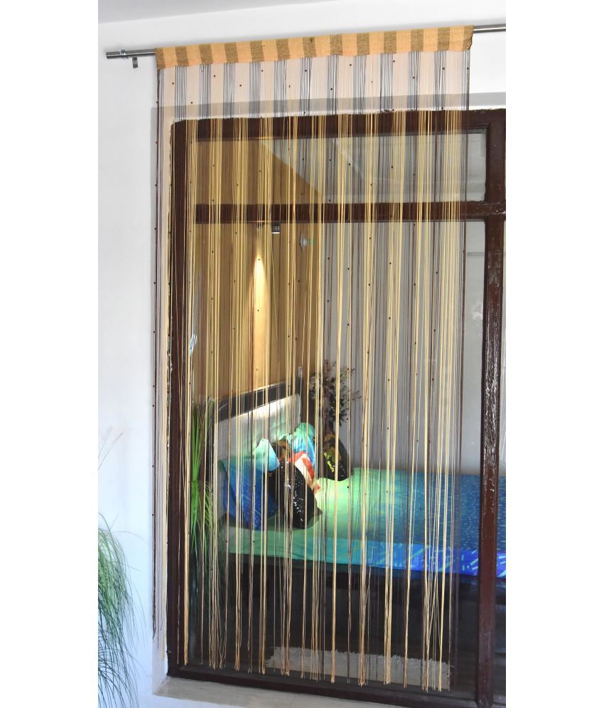     			Homefab India Beaded Semi-Transparent Eyelet Door Curtain 7ft (Pack of 2) - Brown