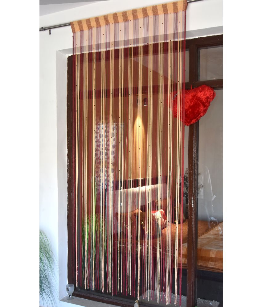     			Homefab India Beaded Semi-Transparent Eyelet Long Door Curtain 9ft (Pack of 2) - Maroon
