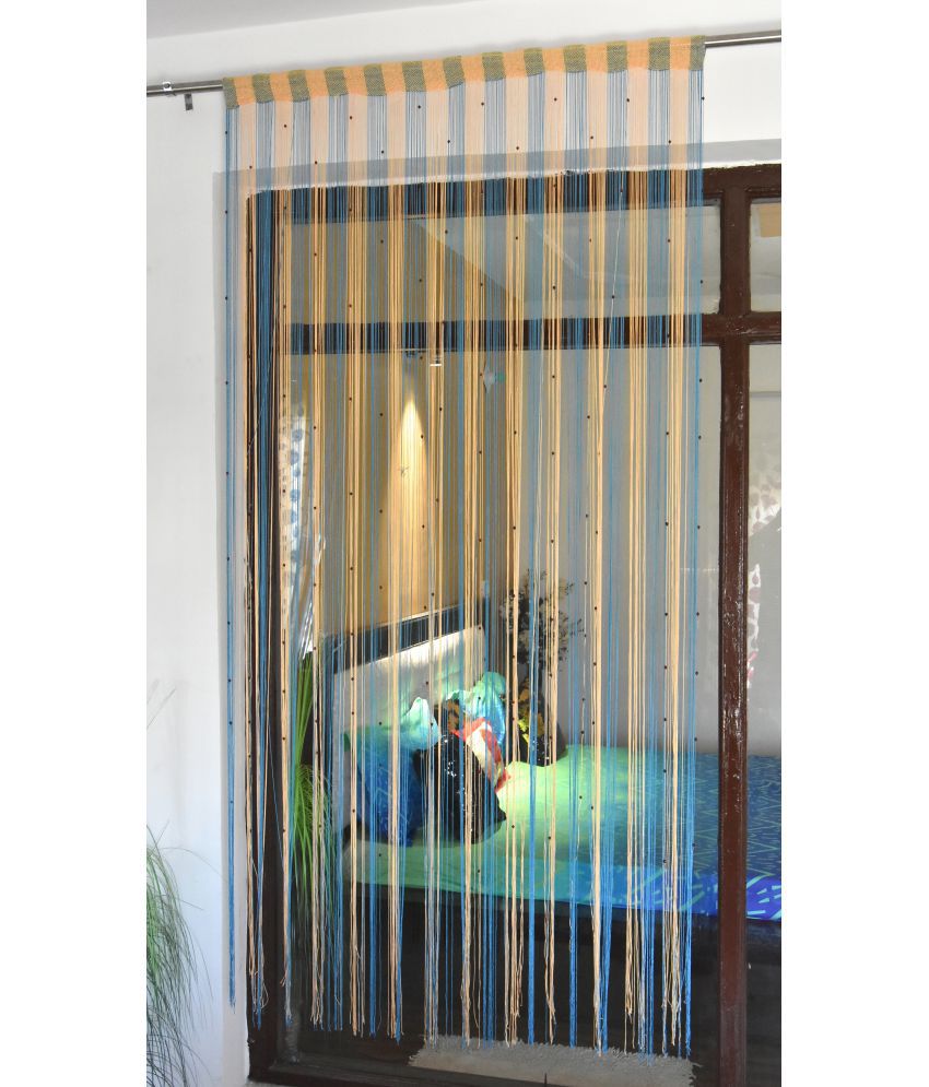     			Homefab India Beaded Semi-Transparent Eyelet Door Curtain 7ft (Pack of 2) - Blue